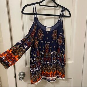 Meraki Navy and Orange Blouse